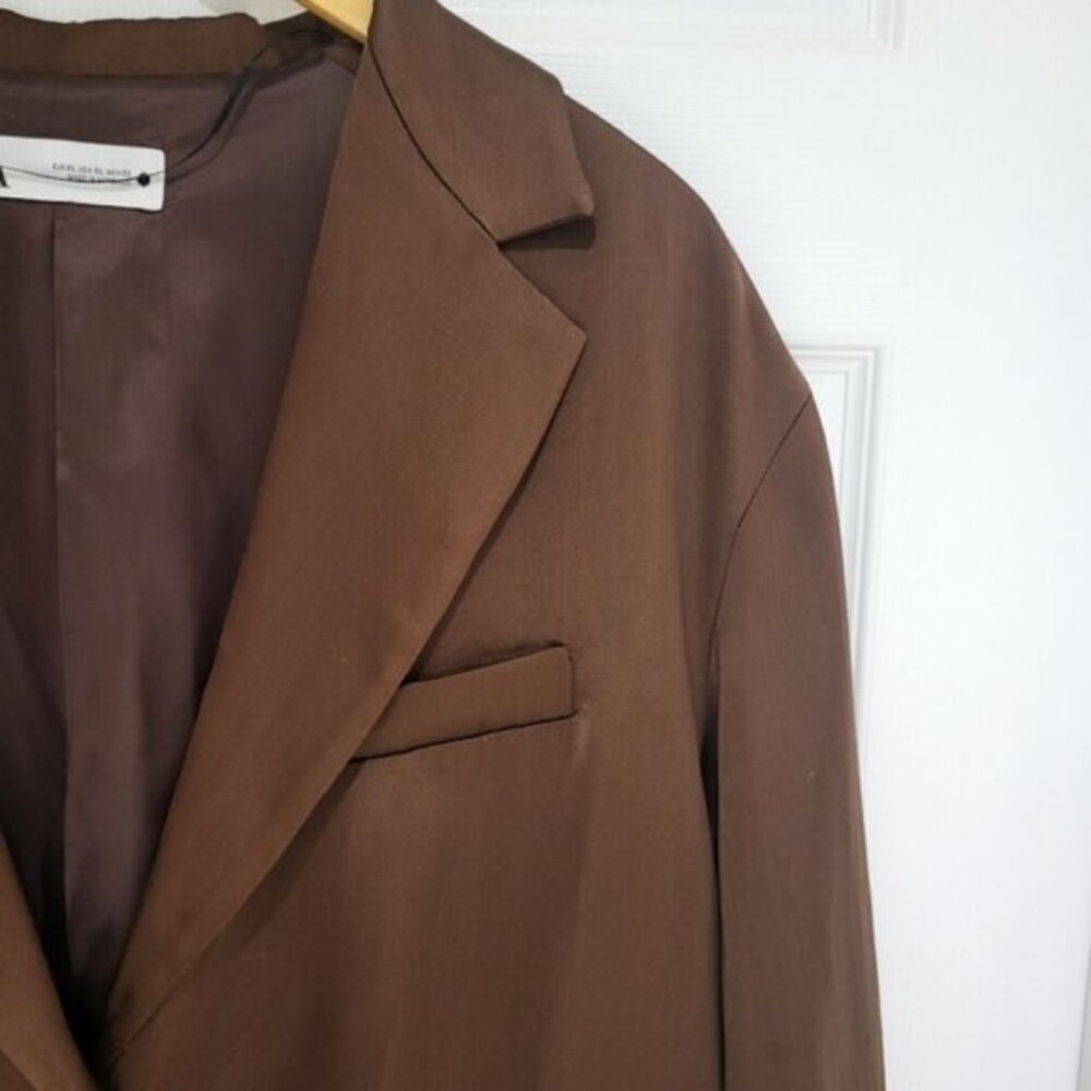 NWT Zara Satin Effect Women's Straight Oversized Flowy Blazer Size XL 90s Chic - Picture 6 of 12